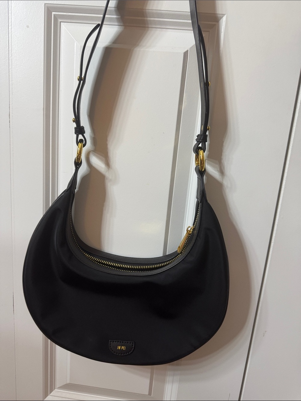 JW PEI Black Crescent Shoulder Bag with Gold Hardware